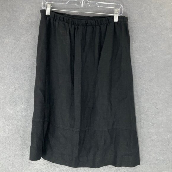FLAX‎ Linen Skirt Elastic Waist Midi Casual Black Skirt Sz P (XS) Lagenlook - Picture 1 of 9